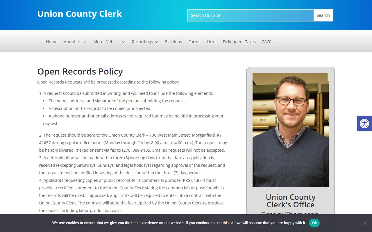 Union County County Clerk open-records policy for record requests
