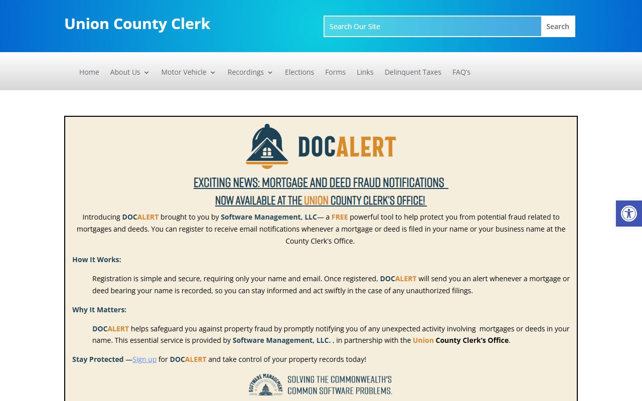 Union County County Clerk records office page in Morganfield Kentucky