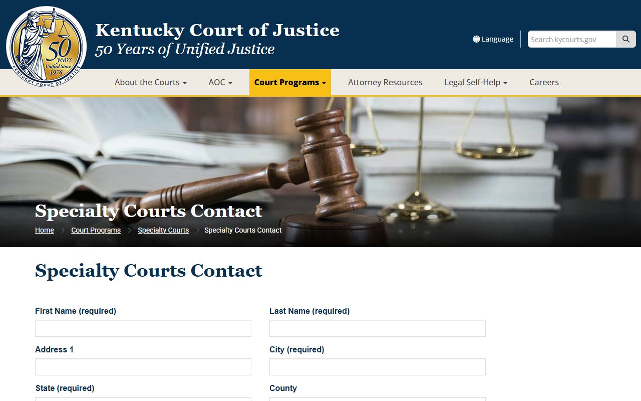 Union County court records Kentucky specialty courts contact form