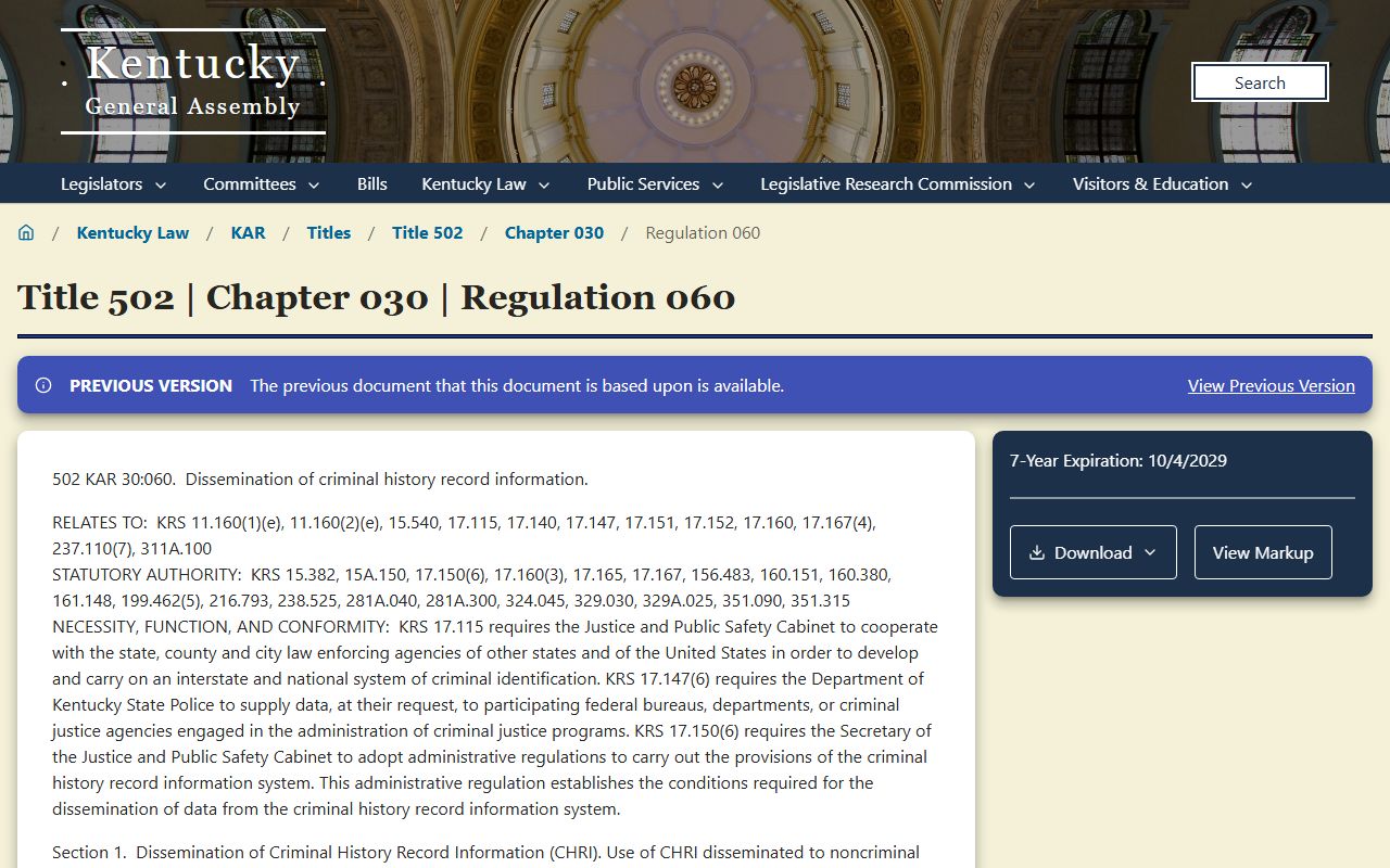 Union County criminal court records Kentucky criminal history dissemination rule