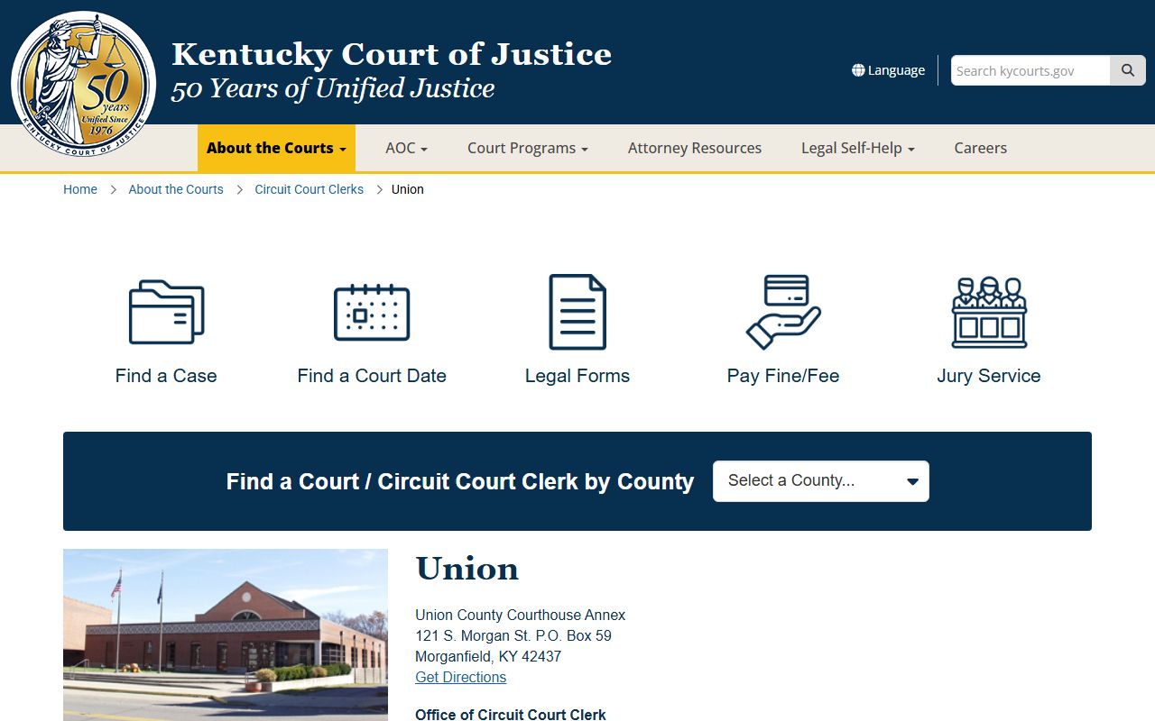 Union County court records and Kentucky Court of Justice county page