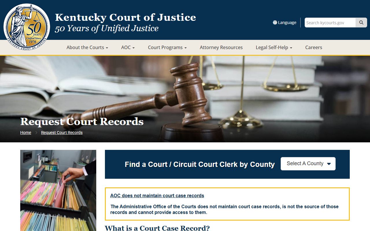 Union County court records request instructions from Kentucky Court of Justice