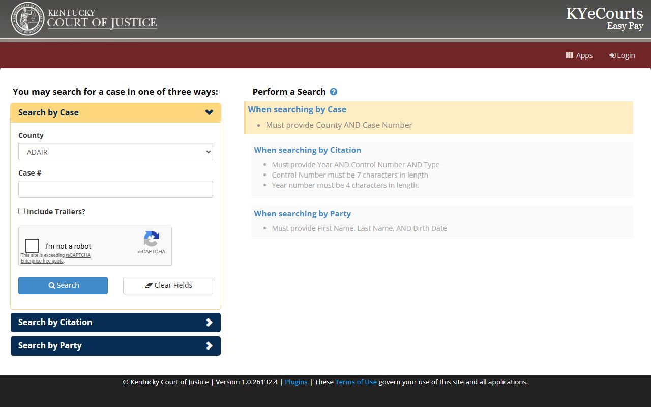 Union County court records Kentucky Easy Pay citation and case search